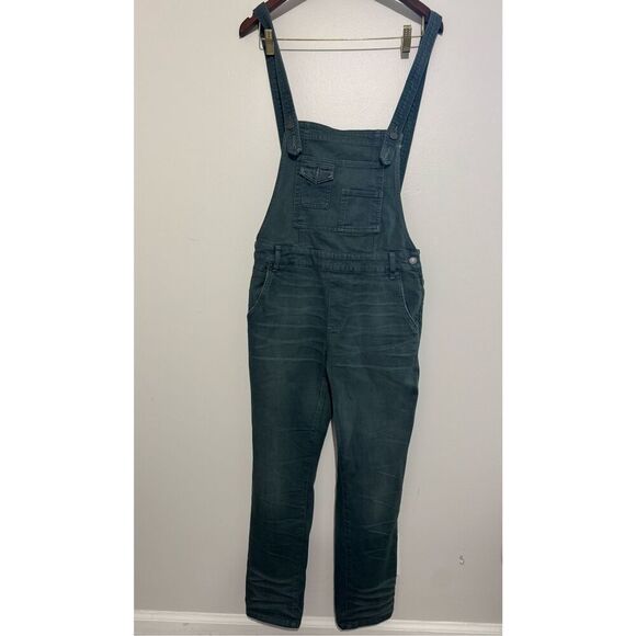 FREE PEOPLE WE THE FREE FP Denim Overalls Dark Wash Size 28 Green/blue - Picture 2 of 10